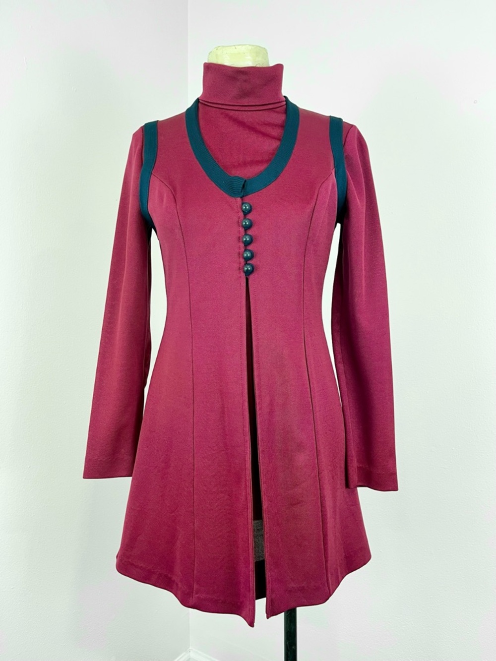 VTG 1960s Wine Red Long Sleeve Two-Piece Dress